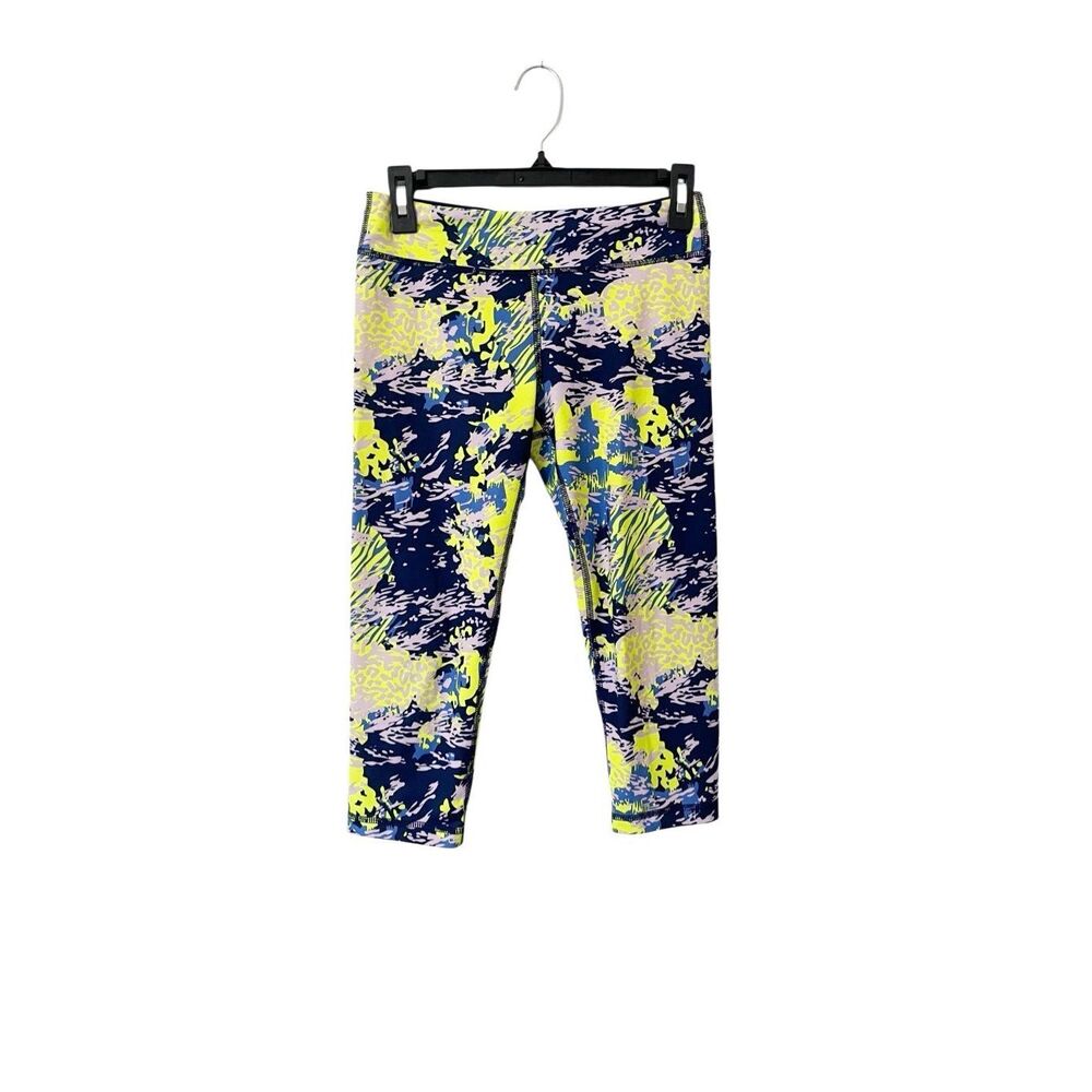 Ivivva Rhythmic Crop Blue Yellow‎ Leggings Girl’s Size 14